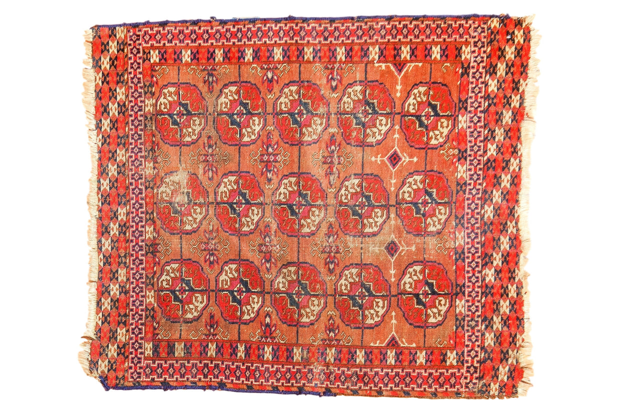Vintage Distressed Turkmen Square Rug