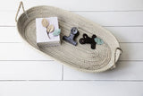 Fair Trade Long Basket Tray with intricate hand-woven seagrass and white stitch texture.