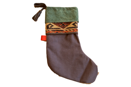 Antique Rug Fragment Stocking Green // ONH Item 3258