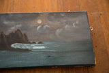 Vintage sea painting, textured canvas, worn side edge with hanger.