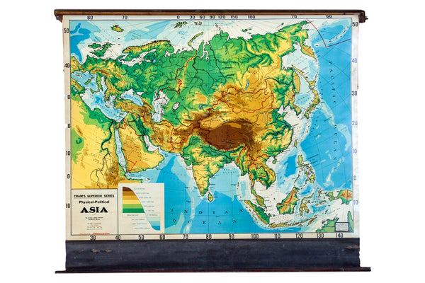 Vintage Cram's 1930 pull down map of Asia
