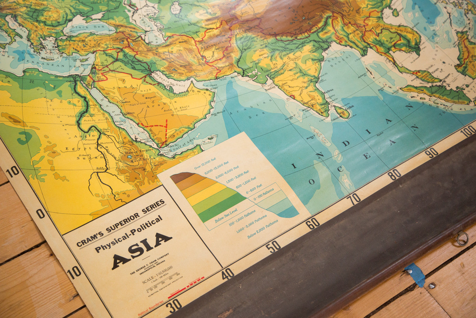 Cram's Political Series Physical-Political large pull down map of Asia