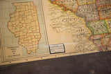 Detail of vintage Cram's Illinois pull down map showing southeastern counties and 1923 company label.