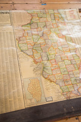 Detailed hanging map of Illinois Vintage 1930s Cram's Super Series Pull Down Map