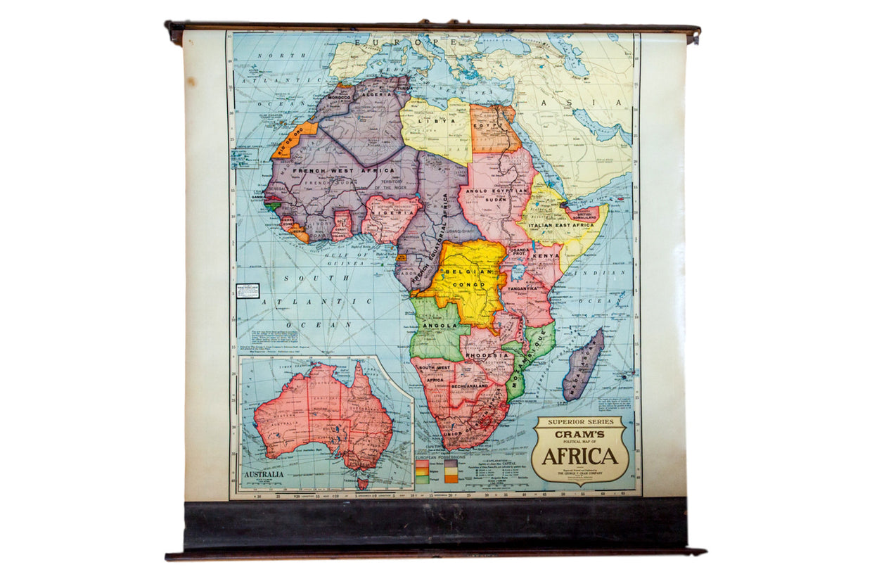 1930s Cram's vintage pull down map of Africa Superior Series