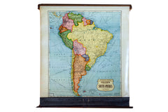1930s Vintage Crams' Superior Series Pull Down Map of South America