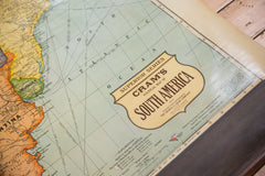 Vintage Cram's Super Series Political map of North America Hanging on Wooden Dowels
