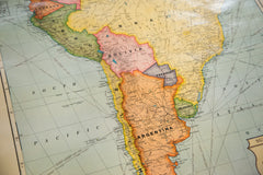 South American countries shown on this vintage 1930s map from Cram's Superior Series of pull down school classroom maps