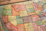 Close-up of vintage Cram's map, featuring California, Nevada, Arizona with faded tones.