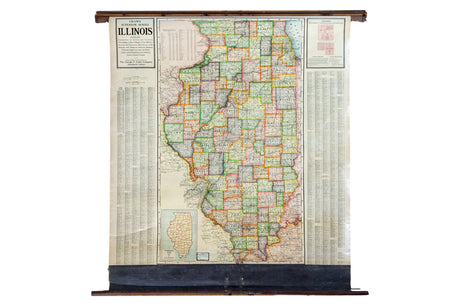 Vintage Cram's 1930s Superior Series Map of the state of IL Illinois