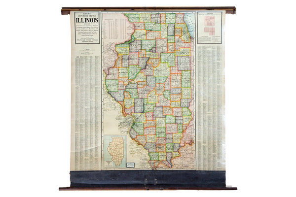 Vintage Cram's 1930s Superior Series Map of the state of IL Illinois