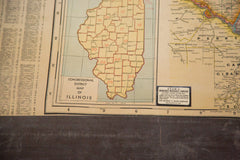 Detailed and large hanging classroom school map of Illinois vintage from the 1930s