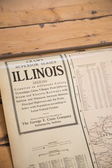 Upper portion of vintage Cram's Illinois pull down map, featuring 'Superior Series' title and population table.