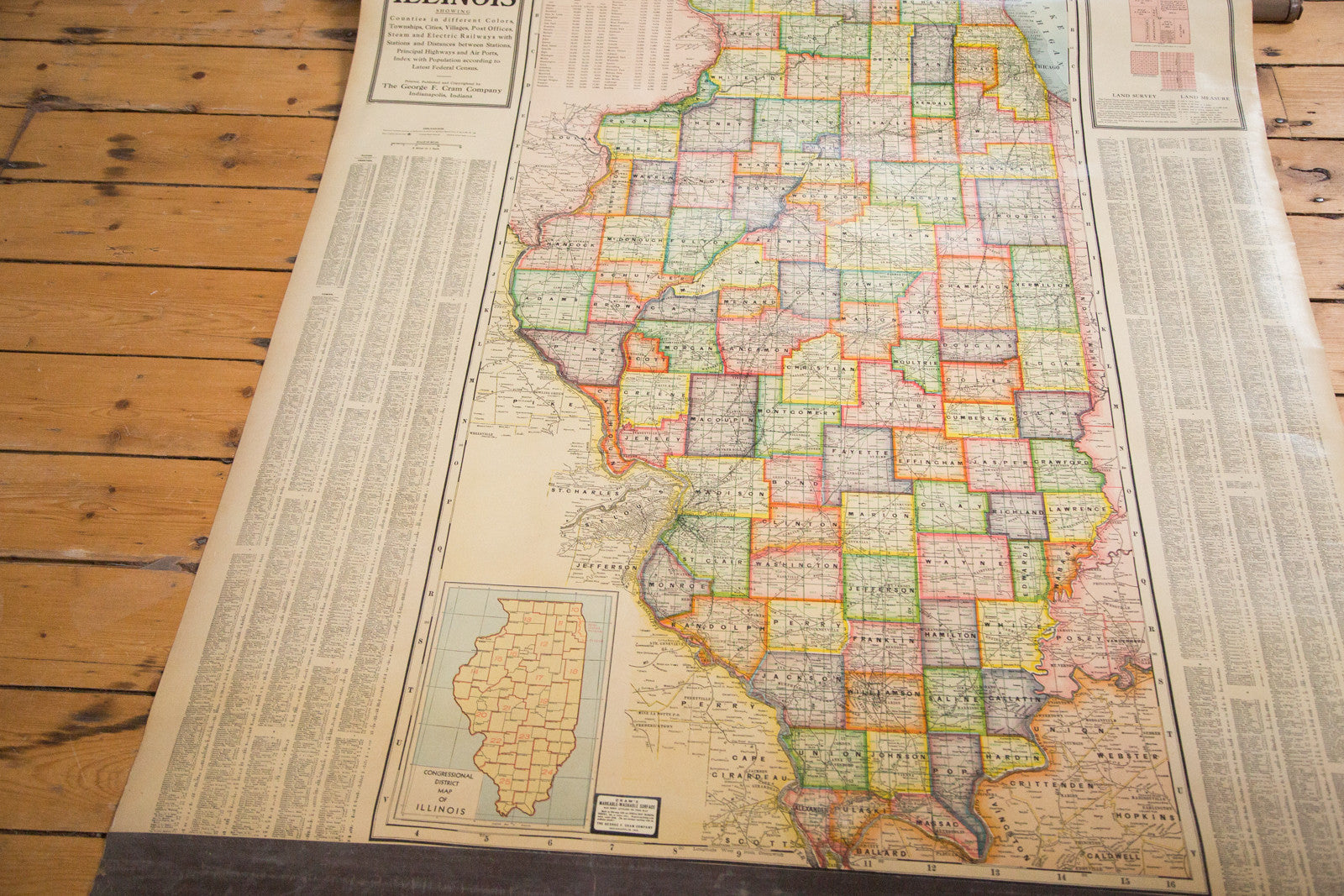 Vintage Cram's Pull Down Map of Illinois // ONH Item 3311 Image 1