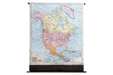 Vintage Cram's Pull Down Map of North America, 1937 edition, with colorful landmasses and blue oceans.