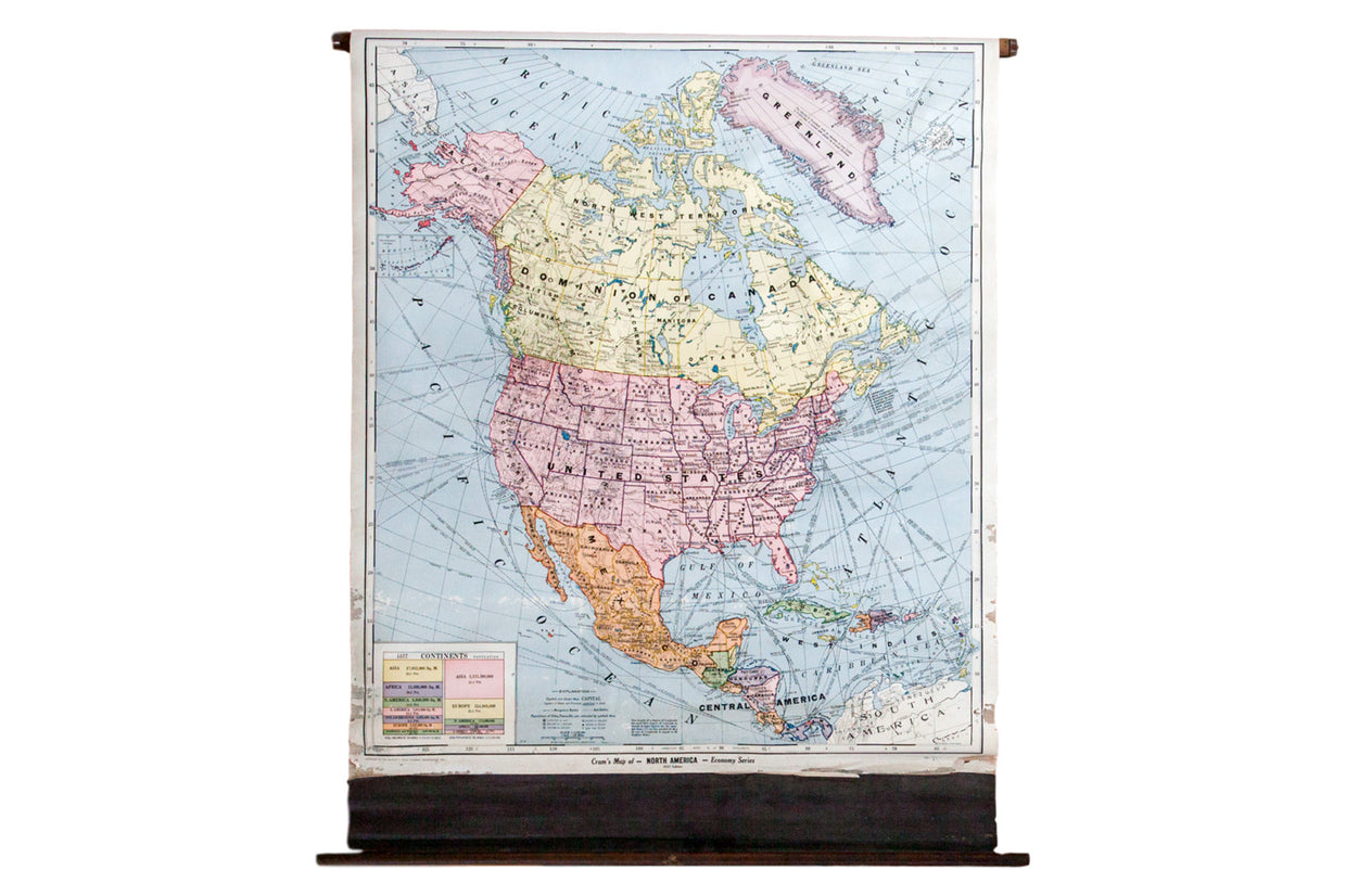 Rare Hard to Find Vintage Pull Down Map of North America from the 1930s 