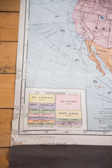 Vintage 1937 Cram's map detail showing continent data table and copyright text.