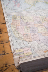 Lower left section of a 1937 Cram's United States map with torn edges and population chart.