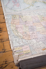 Vintage school classroom hanging pull down map of America