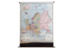 Vintage 1937 Cram's Rare Hard to Find Pull Down Map of Europe