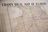 Upper map area with 'Cram's Ideal Map of Illinois' title and 1930 Census.