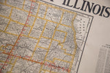 Detail of 1937 Cram's Illinois map showing state title and 1930 Census text.