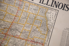 Rare large hanging pull down map of Illinois from 1937 with information from national census