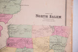 Detail of antique map showing North Salem and Peach Lake with pink, green, and beige territories.