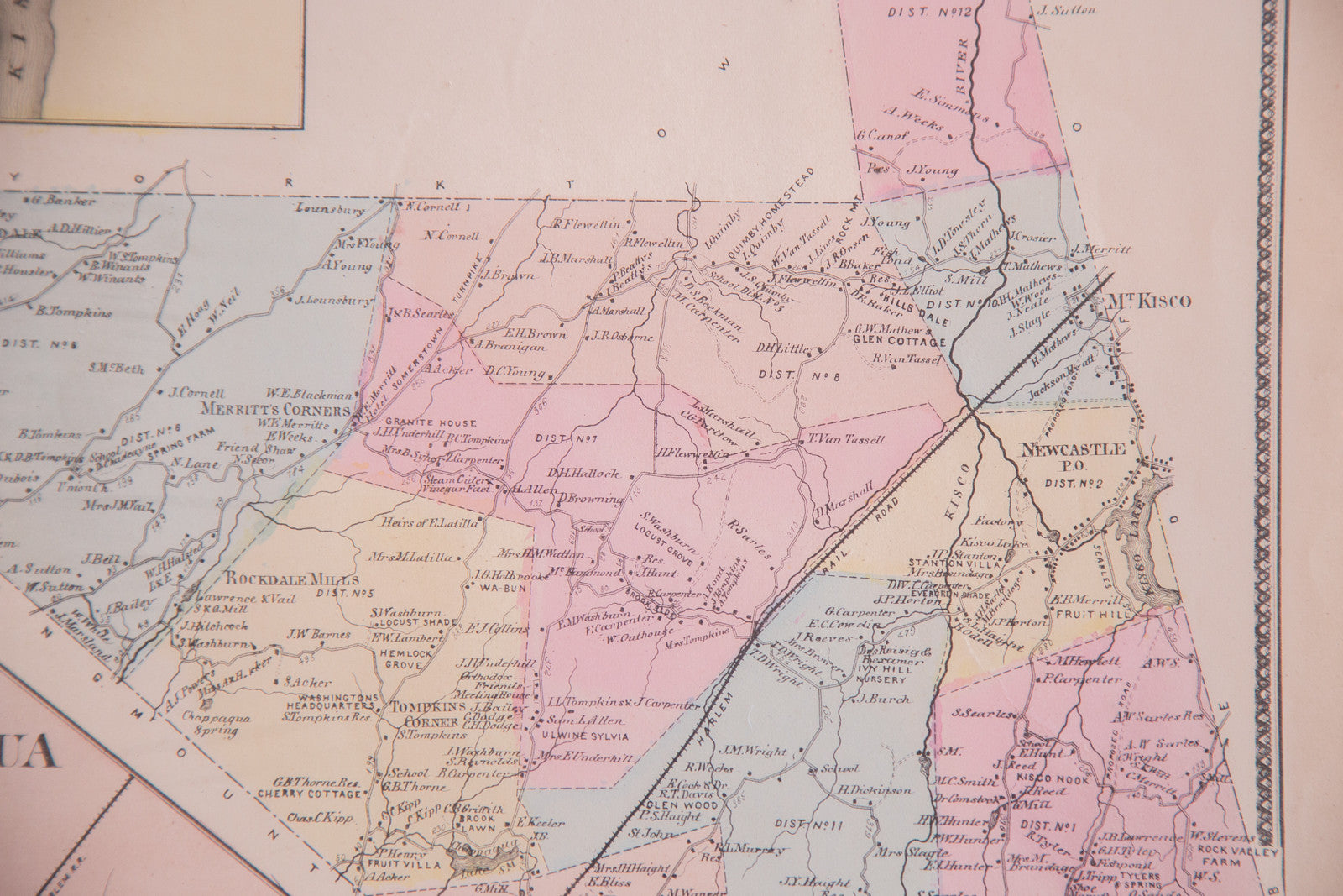 Antique map of two small New York towns in Westchester County NY - North Castle and Chappaqua