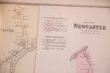 Section of antique map showing Town of Newcastle, NY, business directory, and scale.