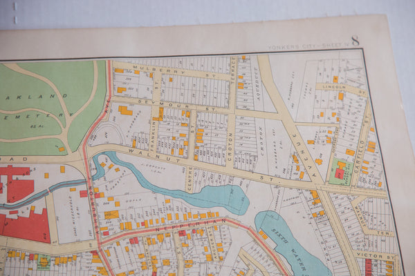 Vintage map of the city of Yonkers just outside of NYC in Westchester New York