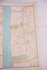 Antique map detail of Dobbs Ferry, Hudson River, and a building legend.