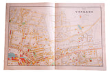 Antique Yonkers City Map showing Wards one, two, five, and main streets. Circa 1893.