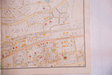 Detailed view of the antique Yonkers map showing Ward 1 streets, Broadway, Hamilton, and colored blocks.