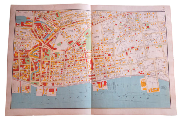 Antique map of the city of Yonkers alongside the Hudson River in Westchester County NY just outside of New York City and the Bronx