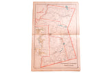 Antique map of Pound Ridge, Lewisboro, North Salem NY, detailed with red borders, blue waterways.