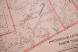 Antique map excerpt showing Poundridge, Lewisboro, North Salem towns, scale, and red figures.
