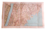 Antique map of Lower Westchester County, showing Yonkers to Dobbs Ferry, with fold lines.