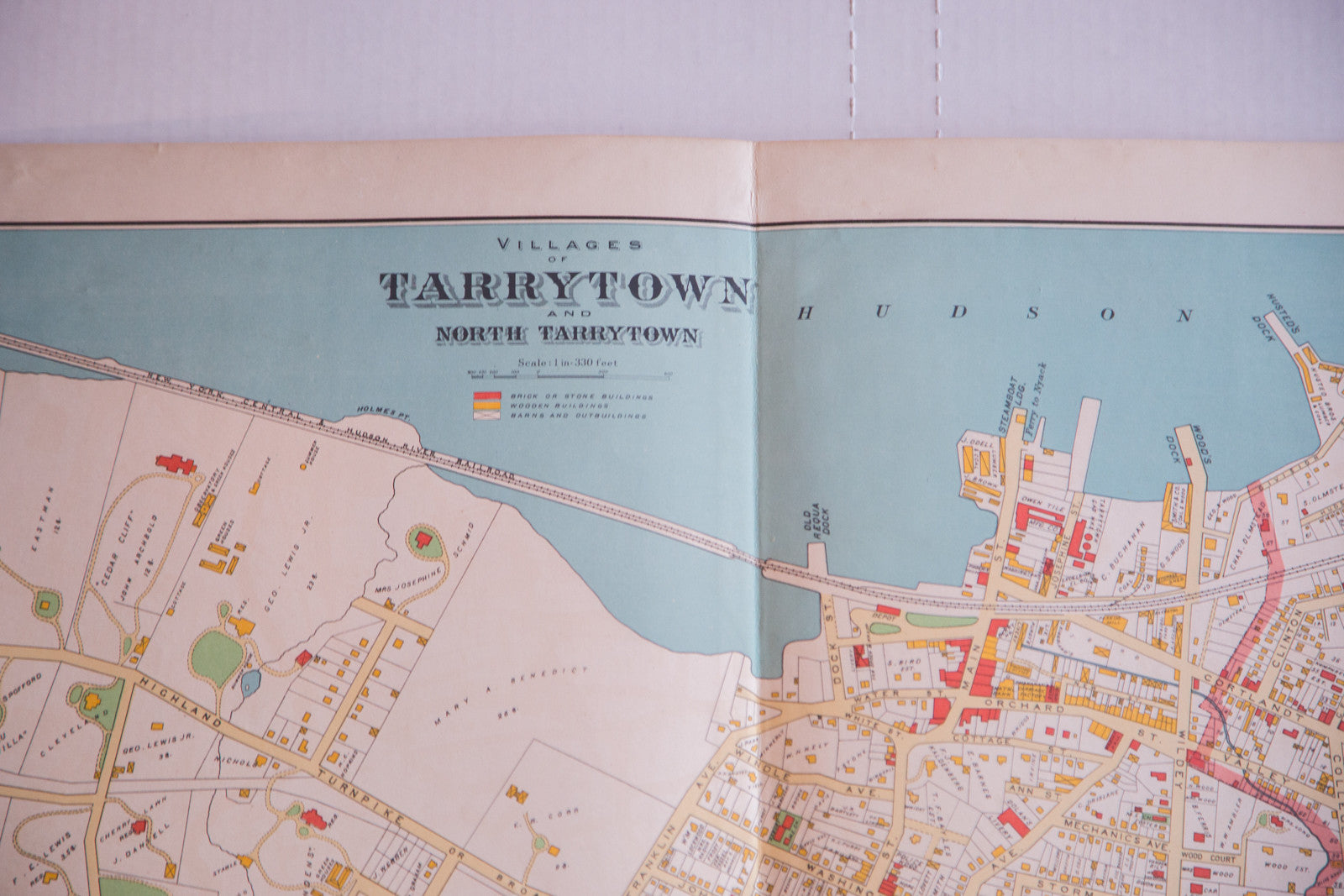 Beautiful antique map of riverside town Tarrytown NY located in Westchester County New York