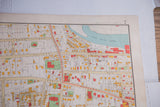 Antique Yonkers map detail, late 19th century Ward 5 street plan, red and orange buildings, blue water.
