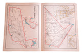 Antique North Castle and New Castle, New York, map showing red boundaries and blue lakes, 30.5x20.5 inches.