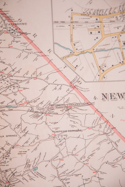 Antique map of mid-state towns North Castle and New Castle New York located in Weschester County just south of NYC