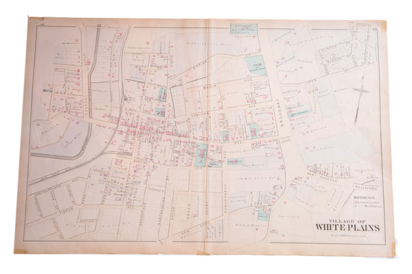 Antique map of the village of White Plains New York located in Weschester County just south of NYC