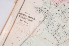 Beautiful framable antique planning map for Beekmantown Tarrytown and Irving alongside the Hudson River in Westchester County NY