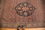 Detailed curvilinear floral design on antique Bijar carpet with terra-cotta, charcoal, ivory.
