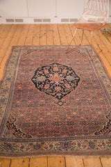 Fine curvilinear floral details and secure fringe on an antique Bijar rug border.
