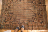Vintage Kamseh rug left border shows geometric patterns and central striped water motif.