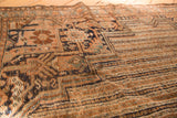 Vintage Kamseh rug's hand-knotted parallel stripes with water motif in copper, navy, sky blue.