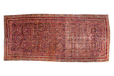 Antique Karabagh rug runner, allover Herati design in plum, madder red, and ink blue with patina.