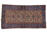 Vintage hand-knotted Hamadan rug, geometric floral motif on dark beige, with indigo blue and blush, 3'5